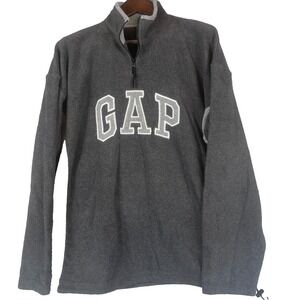 GAP Men XL 1/4 Zip Fleece Pullover Gray Cotton Embroidered Logo Sweatshirt EUC